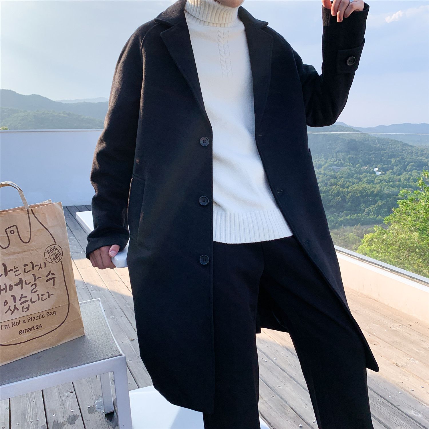 Wool Blend Coat Grey Mans Clim - Outdoor Sport Hobbies ulasan dan harga